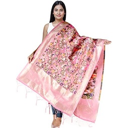 Exotic India Brocade Dupatta from Gujarat with Woven Floral Motifs All-Over