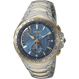 SEIKO SSG010 Watch for Men - Coutura Collection - Radio Sync Solar Chronograph, Two-Tone Stainless Steel Case & Bracelet, Black Dial with Lumibrite Hands & Markers, and Date Calend