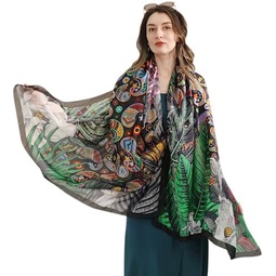 Xinmurffy 100% Mulberry Satin Silk Travel Scarf Large Women Floral Shawl Oversize Soft Wraps For Evening Dresses (Black2323)