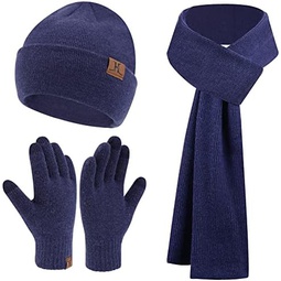 Mens Womens Winter Warm 비니 Hats Long Neck 스카프 Touchscreen Gloves Set Knit Skull Caps Scarves Gifts for Women Men
