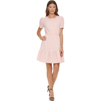 DKNY Ruffled Fit-and-Flare Dress with Puff Sleeve