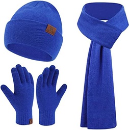 Mens Winter Warm Beanie Hats Long Scarf Neck Touchscreen Gloves Set Ribbed Knit Skull Caps Scarves Gloves for Women Man