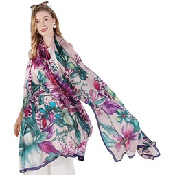 DANA XU 100% Mulberry Silk Pashmina Summer Scarf Extra Large Shawls And Wraps For Evening Dress Women Travel Floral Blanket