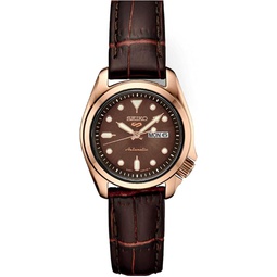 Seiko Mens Rose Gold Dial Brown Leather Band Automatic Watch