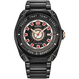 Citizen Eco-Drive Mens Tony Stark I Love You 3000 Black IP Stainless Steel Watch, 3-Hand Date, Luminous, 43mm