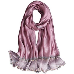 LumiSyne Spring New Silk Scarf Chiffon Scarf Women Solid Color Bead Scarf Silk Stitching Tulle Design Sun Protection Shawl
