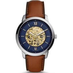 Fossil Mens Watch Neutra Automatic, 44mm case Size, Automatic Movement, Leather Strap, Silver, Strap