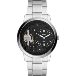Fossil Mens Neutra Automatic Stainless Steel Two-Hand Skeleton Watch, Color: Silver (Model: ME1175)