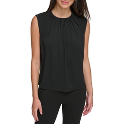 Womens DKNY Extend Shoulder Pleat Round Neck Top