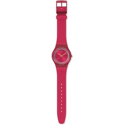 Swatch Mens Quartz Watch with Silicone Strap, Pink, 20 (Model: SUOP111)
