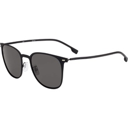 Hugo Boss 1025/F/S Matte Black/Gray Blue Lens Rectangular Mens Sunglasses, 57mm
