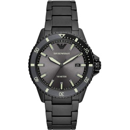 Emporio Armani Mens Three-Hand Date Black Stainless Steel Watch (Model: AR11398)