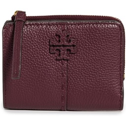 Tory Burch Womens McGraw Textured Bi-Fold Wallet, Wine, Red, One Size