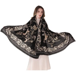 Xinmurffy 100% Wool Travel Scarf Long Pashmina Shawls and Wraps for Women Cashmere Warm Winter Large Blanket Scarves