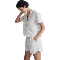Madewell Y-Neck Button-Up Shirt in Mixed Stripe
