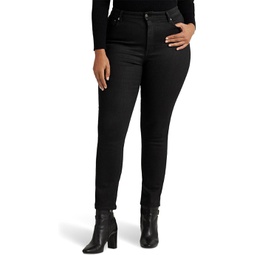 Womens LAUREN Ralph Lauren Plus-Size Coated High-Rise Skinny Ankle Jeans in Black Wash