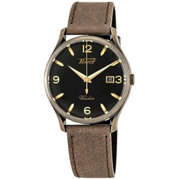 Tissot Mens Heritage Visodate 316L Stainless Steel case with Antique Bronze PVD Coating Swiss Quartz Watch, Brown, Leather, 20 (T1184103605700)