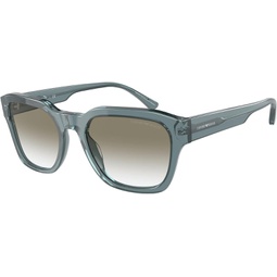 Emporio Armani Man Sunglasses Shiny Transparent Blue Frame, Gradient Light Grey Lenses, 55MM