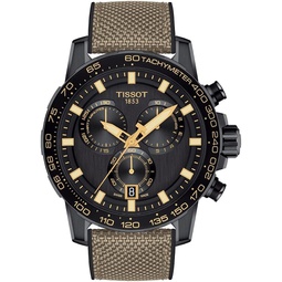Tissot Mens Supersport Chrono 316L Stainless Steel case with Black PVD Coating Swiss Quartz Watch, Black, Beige, Textile, 22 (T1256173705101)
