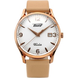 Tissot Unisex-Adult Heritage Visodate 316L Stainless Steel case with Rose Gold PVD Coating Swiss Quartz Watch, Brown, Leather, 20 (T1184103627701)