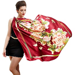 HangErFeng Square Scarf Silk Chinese Traditional Floral Print Hair Scarf Sunscreen Shawls gift packaging