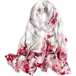 SUNMISILK Womens 100% Mulberry Silk Scarf Floral Print Satin Long Scarf Wrap Shawl