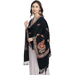 Kashmiri Embroidery Indian Shawl Stole Scarf Wrap for Wedding Parties Bridesmaid Prom (Black, 28 inch x 80 inch)