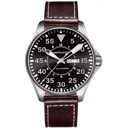 Hamilton Khaki Pilot Black Dial Leather Strap Mens Watch H64715535