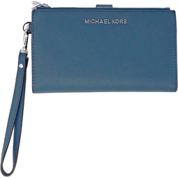Michael Kors Jet Set Travel Double Zip Saffiano Leather Wristlet Wallet (DK Chambray)