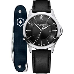 Victorinox Alliance, Black dial, Silver Bezel, Black Leather Strap with SAk