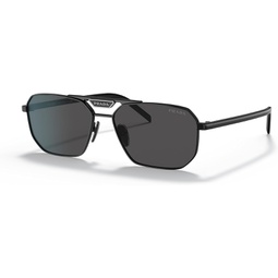 Prada PR 58YS 1AB5S0 Black Metal Rectangle Sunglasses Grey Lens