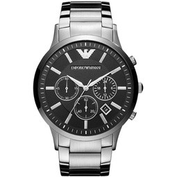 Emporio Armani Watch for Men, Quartz Chronograph Movement, 46 mm Silver Stainless Steel Case with a Stainless Steel Strap, AR2460, Silver, 46mm, Bracelet