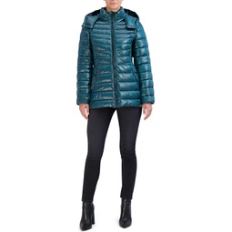 Cole Haan Pearlized Faux Down Jacket with Removable Hood