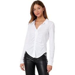 bobi Los Angeles Button Front Shirred Placket Tee