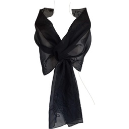 JJ Collection Silk Organza Shawl, 76 L x21 W, Embroidery & Beads Adorned, Black