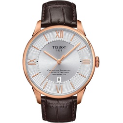 Tissot Mens Chemin des Tourelles Powermatic 80 COSC 316L Stainless Steel case with Rose Gold PVD Coating Swiss Automatic Watch, Brown, Leather, 21 (T0994083603800)
