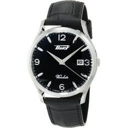 Tissot Mens Heritage Visodate 316L Stainless Steel case Quartz Watch, Black, Leather, 20 (T1184101605700)
