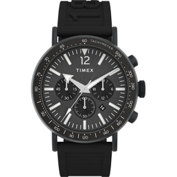 Timex Mens Standard Tachymeter Chronograph 43mm Watch - Black Strap Black Dial Black Case