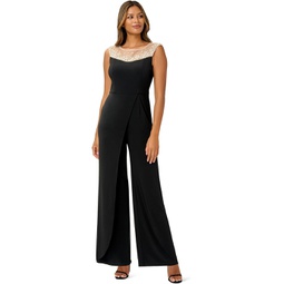 Adrianna Papell Jumpsuit with Beaded Illusion Neckline