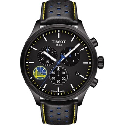 Tissot Mens Chrono XL NBA Golden State Warriors 316L Stainless Steel case with Black PVD Coating Swiss Quartz Watch, Blue,Black, Leather, 22 (T1166173605102)
