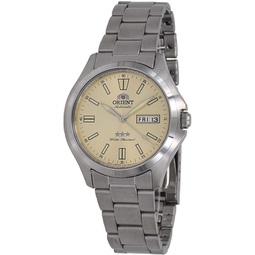 Orient RA-AB0F011G Mens Stainless Steel 3 Star Champagne Dial Luminous Index Day Date Automatic Watch