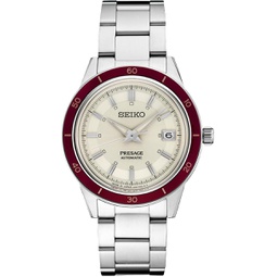 SEIKO Presage Style 60s Collection Stainless Steel Ruby Bezel Automatic Watch SRPH93, Silver