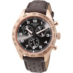 Tissot Mens PRS 516 Chronograph 316L Stainless Steel case with Rose Gold PVD Coating Quartz Watch, Grey, Leather, 22 (T1316173608200)