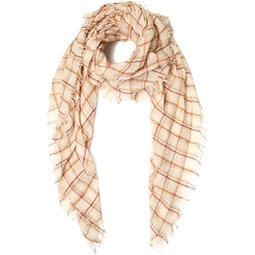 Chan Luu Three Color Plaid Wool Scarf In Seed Simulated Pearl Mix