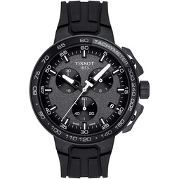 Tissot Mens T-Race Cycling 316L Stainless Steel case with Black PVD Coating Swiss Quartz Watch, Black, Silicone, 18 (T1114173744103)