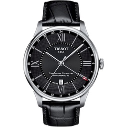 Tissot Mens Chemin des Tourelles 316L Stainless Steel case Swiss Automatic Watch, Black, Leather, 21 (T0994291605800)