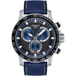 Tissot Mens Supersport Chrono 316L Stainless Steel case Swiss Quartz Watch, Blue, Black, Textile, 22 (T1256171705103)