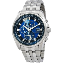 Citizen Perpetual Alarm World Time GMT Eco-Drive Blue Dial Mens Watch AT9120-89L