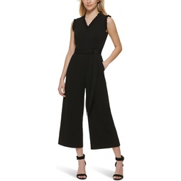 Womens Calvin Klein V-Neck Jumpsuit with Ruffle Trim