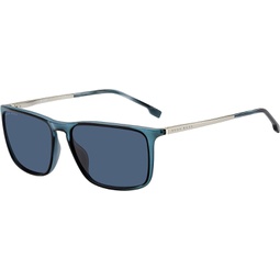 BOSS by Hugo Boss Mens Boss 1182/S Rectangular Sunglasses, Blue/Blue, 57mm, 16mm